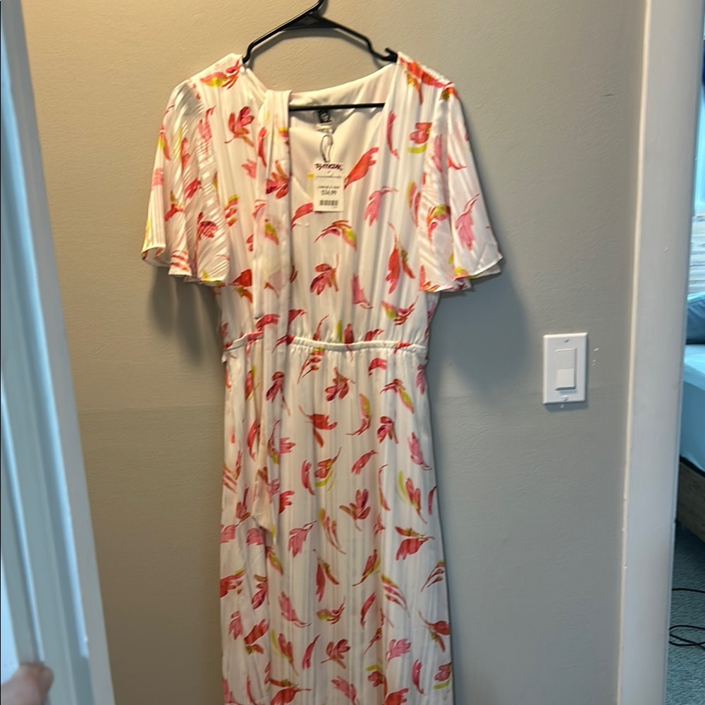 Anne Klein Cream and Orange Midi Dress Short Sleeve Wrap
